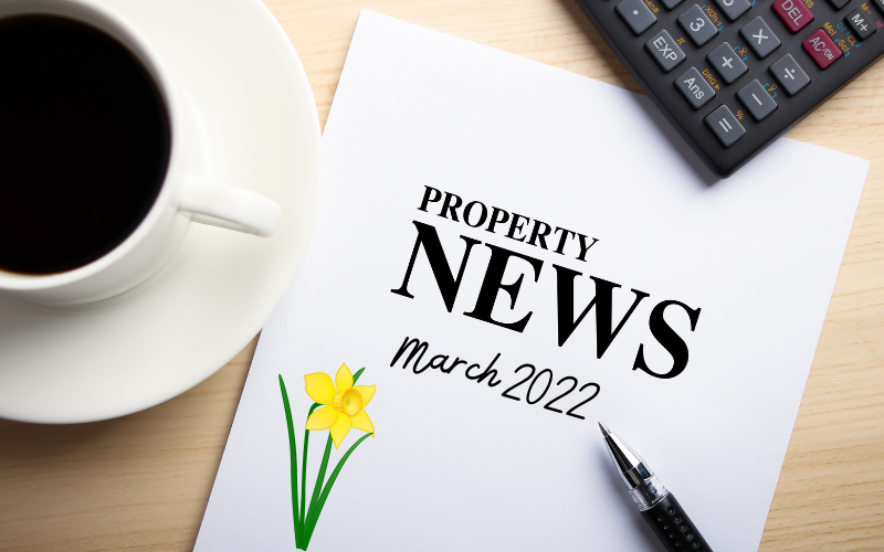 Property News March 2022 with coffee and calculator